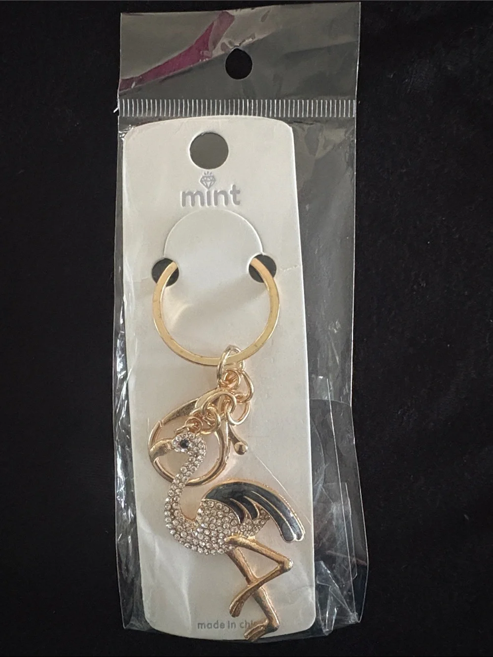 Rhinestone Bird Keychain Bag Charm In Clear and Black Crystals